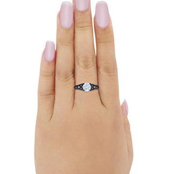 Accent Solitaire Ring Oval Black Tone, Simulated CZ 925 Sterling Silver